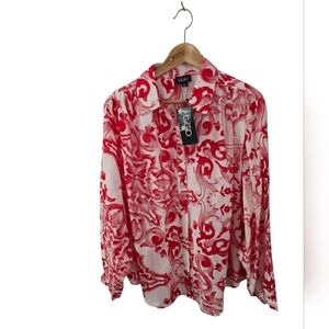 NWT GiGiO USA Vibrant Print Red  Oversized Button Front Shirt Size Large